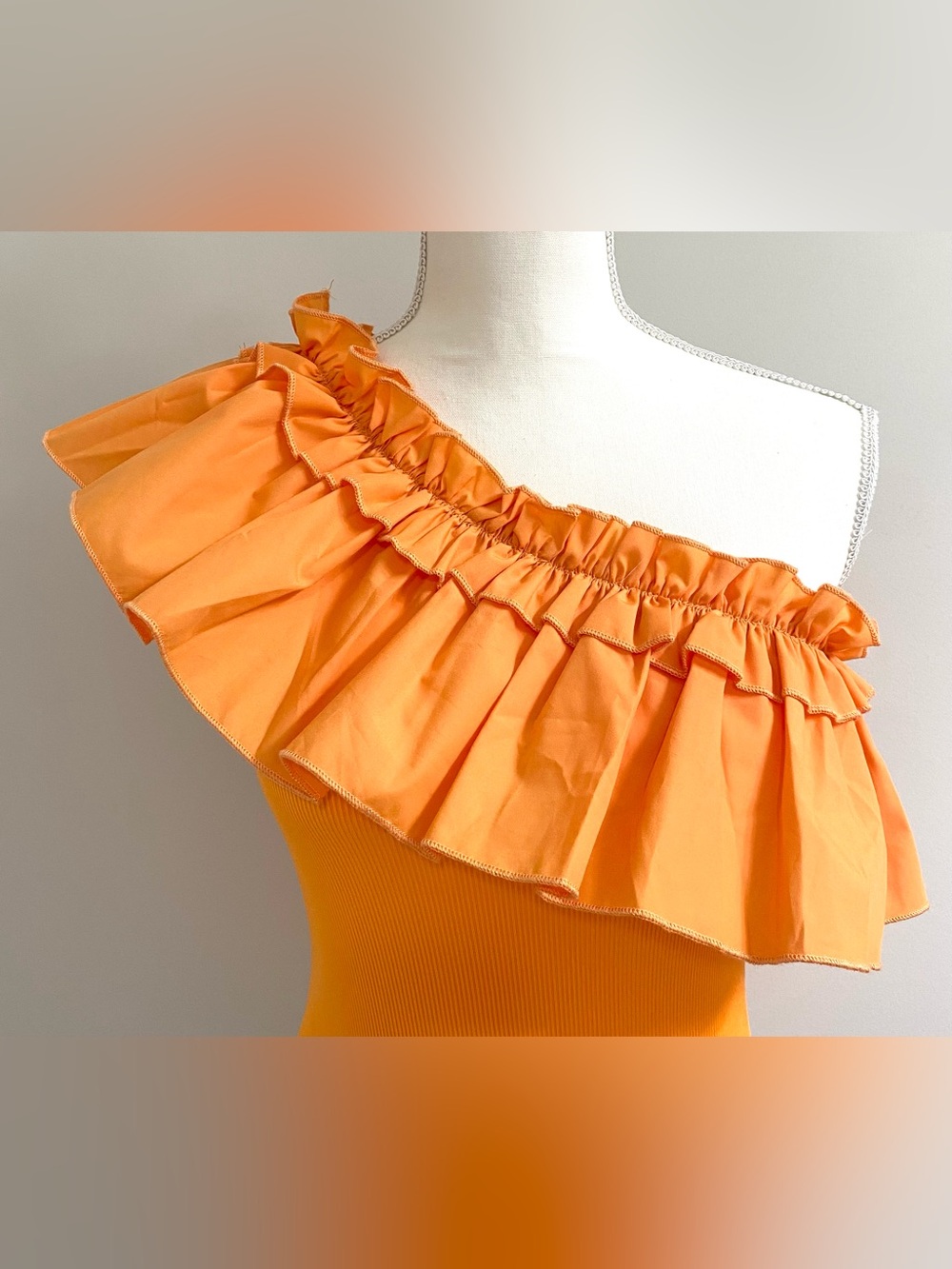 SHEIN Womens M Orange Ruffle Asymmetrical Top Boho Fall 90s Cottagecore Preppy - Picture 6 of 16